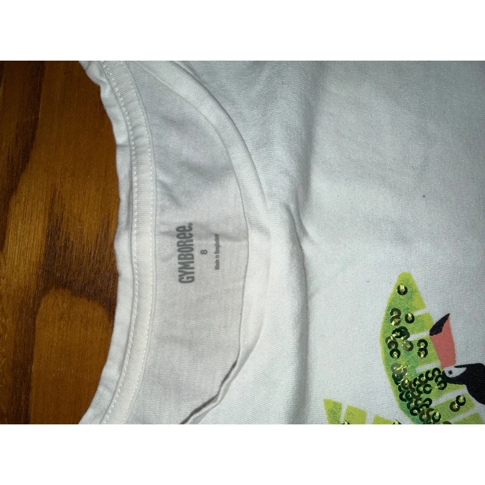 Gymboree‎ Kids Girls White Tropical Tiger Mermaid Sequin T Shirt Size 8